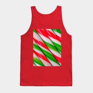 Red and Green Candy Canes Diagonal Stripes Photo Tank Top